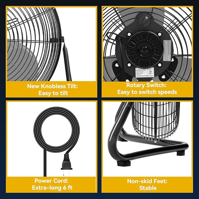 2PCS 18 Inch Heavy Duty Floor Fan Pro Series - 3200 CFM 3 Speed High Velocity Metal Floor Fan, Industrial Fan 360° Tilt for Commercial, Warehouse, Patio, Shop, Garage, Barn UL Safety Listed