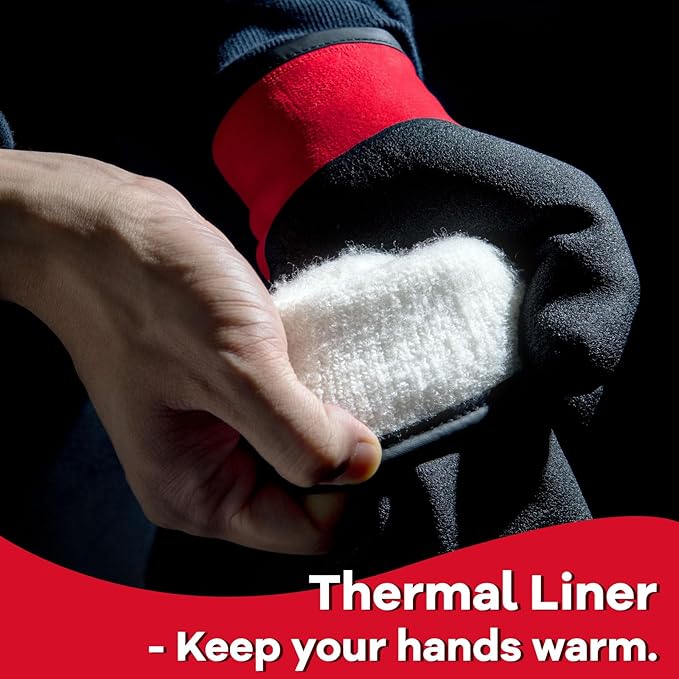 KAYGO Winter Waterproof Thermal Work Gloves for Men and Women, Full Hand Latex Coated, Acrylic Insulated Liner for Freezer Cold Weather, Fine Crinkle Grip,KG140W,Red, L