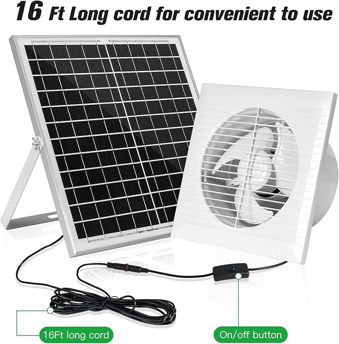 blessny Solar Powered Exhaust fan, 25W Solar Panel + 8" Ventilation Vent Fan for Outside Greenhouse, Chicken Coop, Shed, Pet House