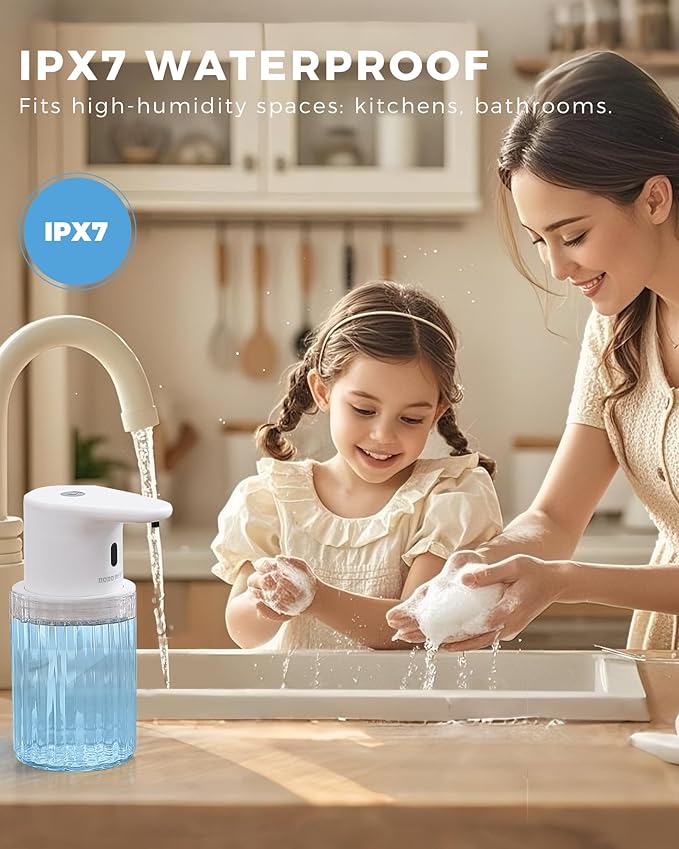 Automatic Liquid Soap Dispenser Touchless, 10oz/300ml Rechargeable, 3 Adjustable Liquid Levels, IPX5 Waterproof, for Kitchen Bathroom, White