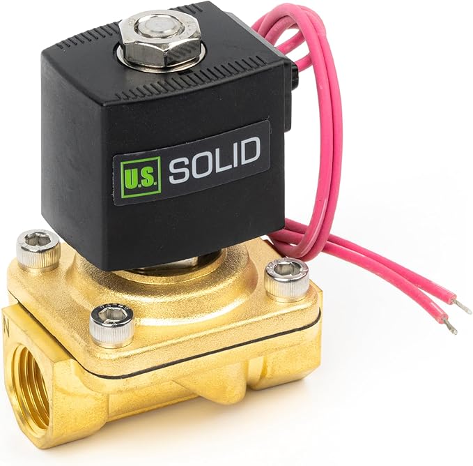 U.S. Solid 1/2" Brass Solenoid Valve - 110V AC Normally Closed Electric Solenoid Valve with Viton Seal, Lead Wire Type