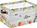 Easter Storage Bins Cubes Waterproof Cloth Storage Basket,Spring Farmhouse Vintage Bunny Flower Wood Grain Foldable Storage Bags for Shelf Clothes Storages Organizers with Handles 15x11x9.5 in 1PCS