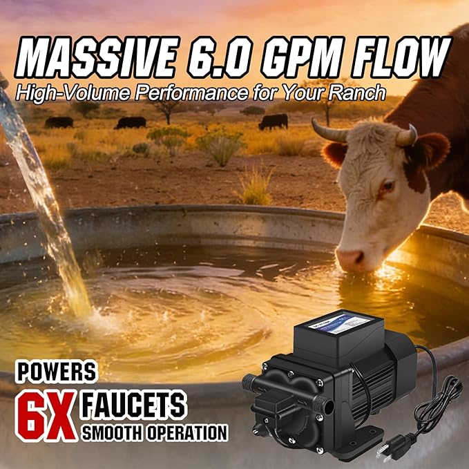 DC HOUSE Continuous Duty 110V Brushless Water Pump, 6GPM 55PSI 4-Chamber Heavy Duty Self Priming Diaphragm Pump for Garden Irrigation, Agricultural Spraying, Pressure Washing & Water Transfer