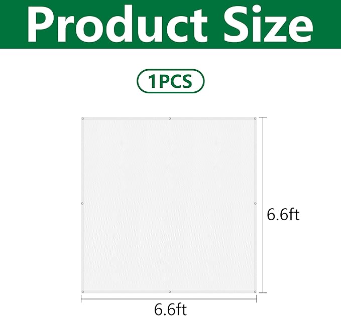 6.6 x 6.6 Ft Plant Shade Nylon Cloth, White Plant Sun Protection Net with Reinforced Grommets, Garden Sunshade Cover Cloth for Protecting Plants from Direct Sunlight