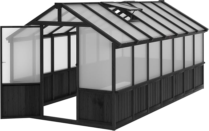 MUPATER 8x14 FT Walk-in Wooden Greenhouse for Outside, Heavy Duty Garden Hot House with Ventilated Window & Lockable Door for Backyard, Patio, Lawn, Black