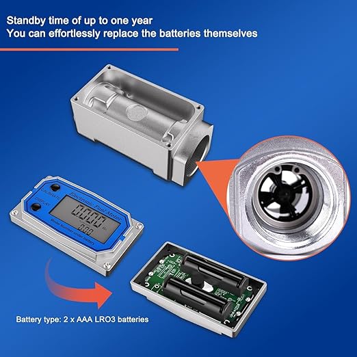 Flow Meter 3/4 Inche Digital Turbine Fuel Meter - Flowmeter Auto On & Off Industry Grade Aluminum Alloy - for Water, Diesel, Gasoline Supports Gallon, QTS, PTS, L, m³ (3/4 inch)