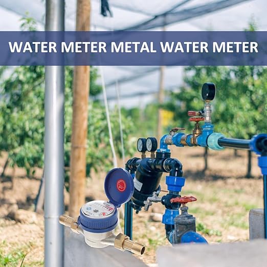 Hemobllo Water Meter Water Flow Meter Cold Water Meter for Garden and Home Use, Measures in Cubic Meter, DN15, 1/2" NPT Couplings