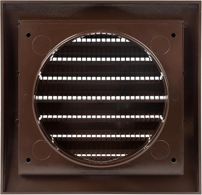 Vent Systems 4” Inch Brown Plastic Soffit Vent Cover – Heavy-Duty Louvered Exterior Dryer Vent Cover with Protective Mesh Screen – HVAC Exhaust Grille for Bathroom, Dryer, Garage