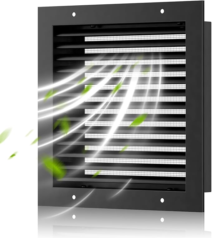 12" X 12" Gable Vents, Hon&Guan Aluminum Alloy Attic Vent for Houses Door Vents for Exterior Doors [Vent Opening: 10" x 10"], Black