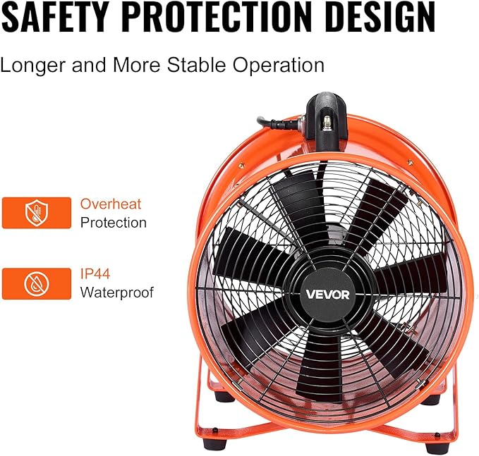 VEVOR Portable Ventilator with Hose, 2 Speed, 12 Inch Utility Blower Exhaust Fan with 16.4ft Flexible Duct, 367W 2894CFM High Velocity Industrial Air Mover for Extraction and Ventilation