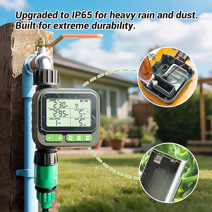 NexusLab Sprinkler Timer, 4 Customizable Programs Sprinkler Drip Irrigation, IP65 Waterproof, Auto Rain Delay Manual Mode, Child Lock (Watering Sprinkler)