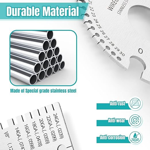 Wire Gauge Measuring Tool & Metal Plate Thickness Gauge Tool with Packet,Standard Stainless Steel Round Dual Sided Metal Sheets Guage,Wire Welding Material Thickness Gauge
