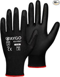 KAYGO Work Gloves for Men and Women,60 Pairs Seamless Knit PU Coated Safety Gloves, with Smooth Grip on Palm and Fingers, Ideal for Light Warehouse, Manufacturing, Gardening, KG11P (S, Black)