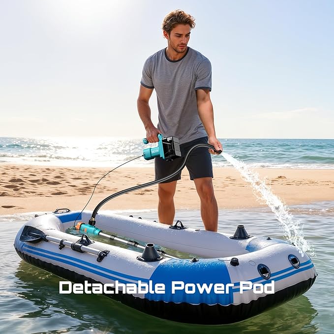 SEESII Cordless Stick Water Transfer Pump, 2×4.0Ah Battery Inculded, 740GPH Portable Utility Water Pump, Adjustable Telescoping Submersible Pump for Garden Basement Pond RV Pool Boat Well