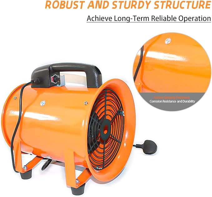 dreamdragon 12-Inch High-Velocity Portable Utility Blower Fan, Industrial Exhaust Fan, 3150 RPM Low-Noise Ventilator for Basements, Workshops, Warehouses, and Confined Spaces