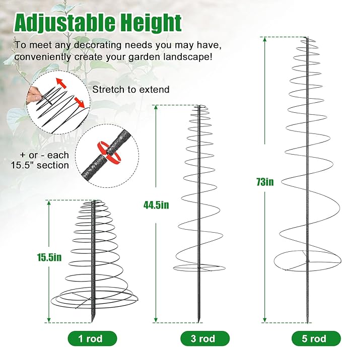 Spiral Frame Trellis for Climbing Plants Outdoor -72" Tall Heavy Duty Metal Garden Plant Tower Support with Anti-Tip Center Pole,for Pole Bean,Berry,Cucumber,Sweet Peas,Clematis,Potted Plants,Vines