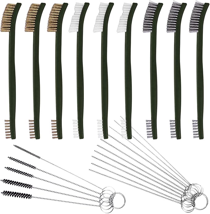 FineGood Wire Brush Set for Car Detailing - 9 PCS Cleaning Kit with 3 Brass, 3 Steel, 3 Nylon Brushes