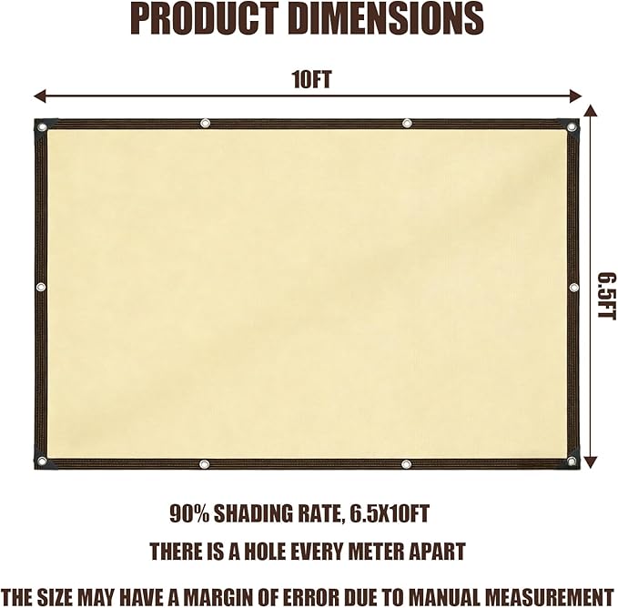 90% Sun Shade Cloth for Garden, 6.5 * 10FT Heavy Duty Shade Tarp with Grommets & Reinforced Edges - UV Resistant Sunblock Net for Patio, Backyard, Greenhouse, Kennel, Pergola, Yellow