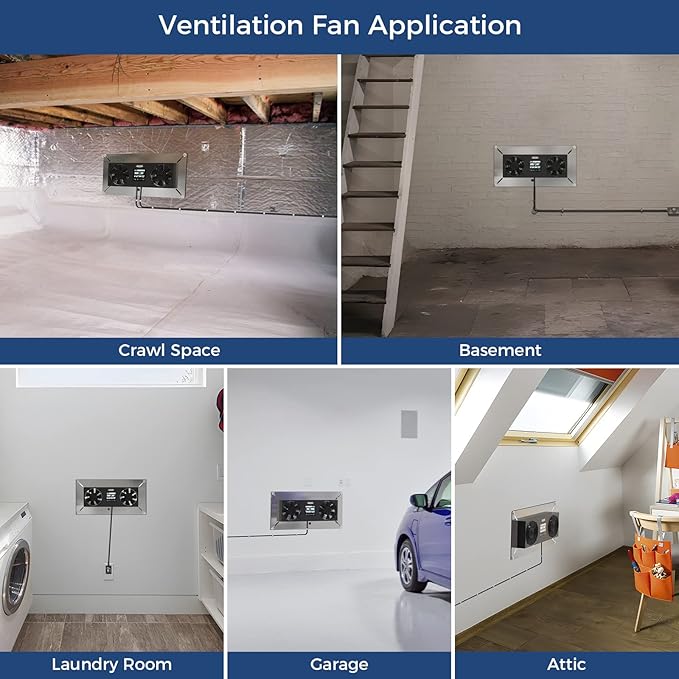 ALORAIR 240CFM Crawlspace Ventilation Fan, with Temperature Humidity Controller Timing Cycle Speed Control, for Attic, Garage, Shed, Crawl space, Basements (Air-out)