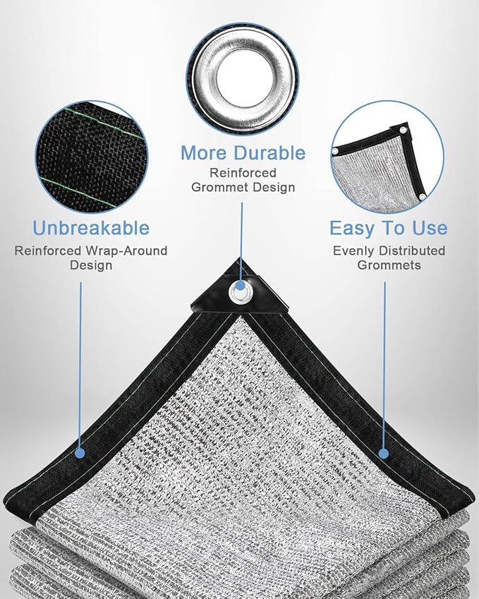 vensovo 85% Aluminum Shade Cloth - Reflective Aluminium Shade Netting Sun Shade Cover with Grommets for Cars, Dogs, Outdoor, RV, Patio (12x20FT)