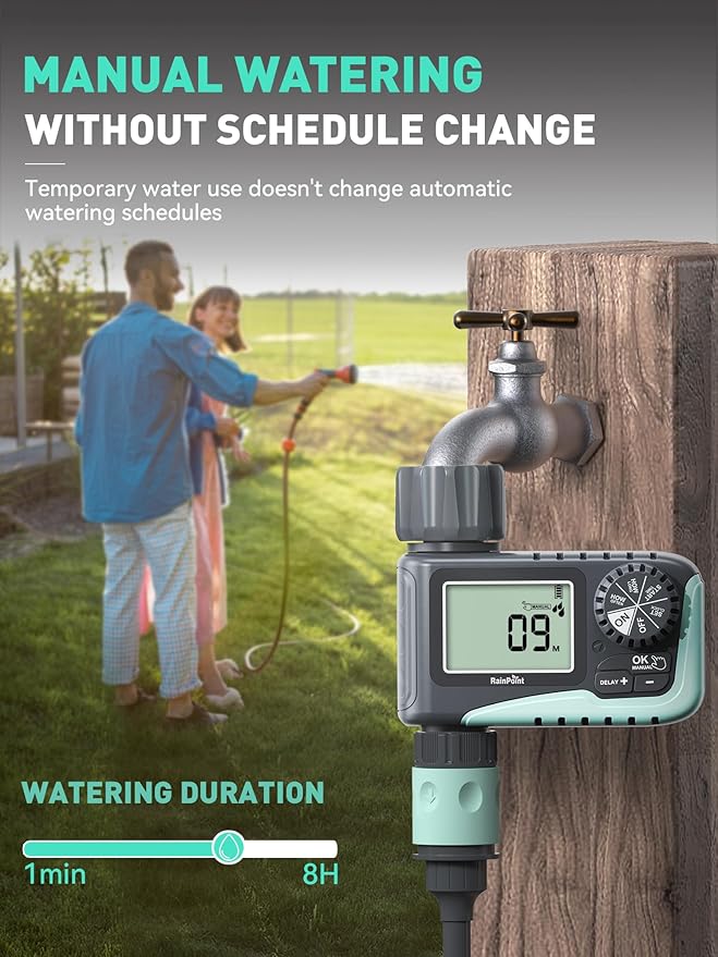 RAINPOINT Sprinkler Timer, Programmable Water Timer for Garden Hose, Outdoor Soaker Hose Timed with Rain Delay/Manual/Automatic Watering System, Digital Irrigation Timed for Yard, Lawn, 2 Pack