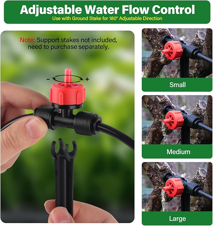 Kalolary 30Pcs Push-to-Fit Drip Irrigation Emitters 1 GPH Pressure Compensating Drippers with Constant Water Flow Drip Irrigation System Parts for 1/4 Inch Irrigation Tubing with 6PCS End Plugs (Red)