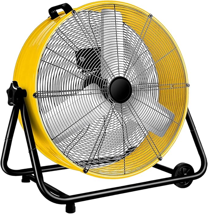 WARMLREC 24" Industrial Floor Fan, 8900 CFM High Velocity Drum Fan with 3 Speeds, Portable Heavy Duty Industrial Fan for Warehouse, Workshop, Factory, Commercial, Residential and Greenhouse Yellow