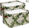Farmhouse Green Garland Storage Bins Cubes Waterproof Cloth Storage Basket,Spring Vintage Black Plaid Beige Foldable Storage Bags for Shelf Clothes Storages Organizers with Handles 15x11x9.5 in 2PCS