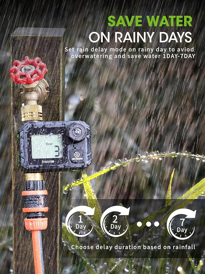 Sprinkler Timer for Garden, Programmable Irrigation Hose Timers, Water Timer with Rain Delay/Manual/Automatic Watering System, for Yard, Lawn