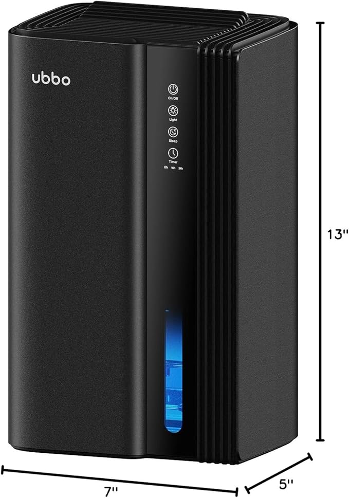 UBBO 95oz Dehumidifiers for Home, 1000 Sq.Ft Dehumidifier with Drain Hose - Auto Shut Off, Timer, Sleep Mode & Drain Hose - 7 Color Light for Bedroom, Bathroom, RV - Black