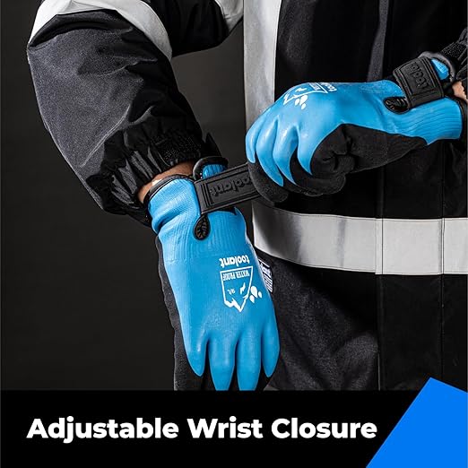 toolant 100% Waterproof Gloves for Men and Women, Winter Work Gloves for Cold Weather, Touchsreen, Thermal Gloves for Freezer Work, Fishing and Gardening, With Grip, Blue, X-Large