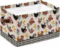 Farmhouse Rooster Storage Bins Cubes Waterproof Cloth Storage Basket,Vintage Watercolor Flowers Black Plaid Foldable Storage Bags for Shelf Clothes Storages Organizers with Handles 15x11x9.5 in 1PCS