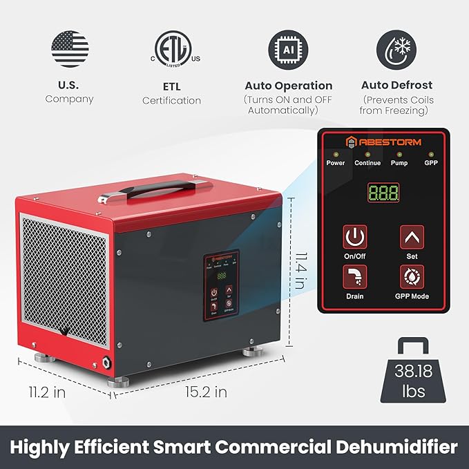 Abestorm Crawl Space Dehumidifiers with Pump and Hose, 70 PPD Compact Portable Commercial Dehumidifier Up to 1,000 sq. ft. Auto Defrost, Memory Starting Crawlspace dehumidifiers