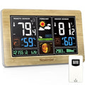 Newentor Weather Station Wireless Indoor Outdoor Thermometer, Color Display Digital Weather Thermometer with Atomic Clock, Barometric Pressure, Forecast Station with Adjustable Backlight, Wood