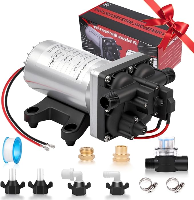 2026 Upgraded RV Water Pump, 12V 6.0 GPM High-Flow, Ultra-Quiet 75PSI Self-Priming Diaphragm Pump with Adjustable Pressure Switch & Strainer for RV, Marine, Camper, Boat (Run-Dry Safe)