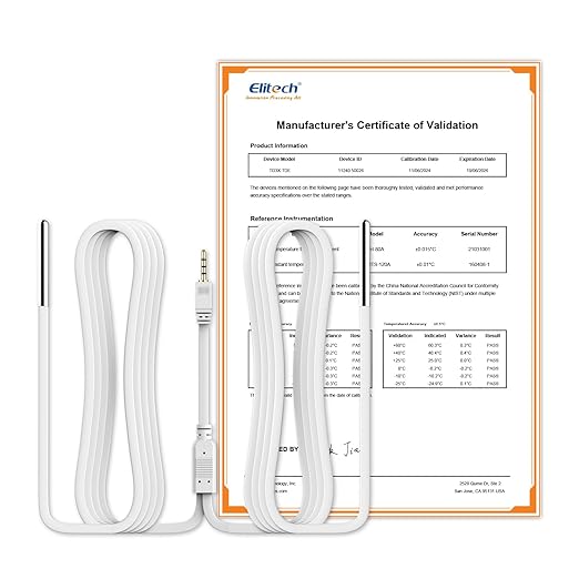 Elitech Dual Temperature Probe for RCW-360Pro, -40°F to 176°F, 16.4ft Cable Auto-Detection Digital Sensor with Individual Calibration Certificate for Medical Pharma Validation, TD3X-TDE-R-5M
