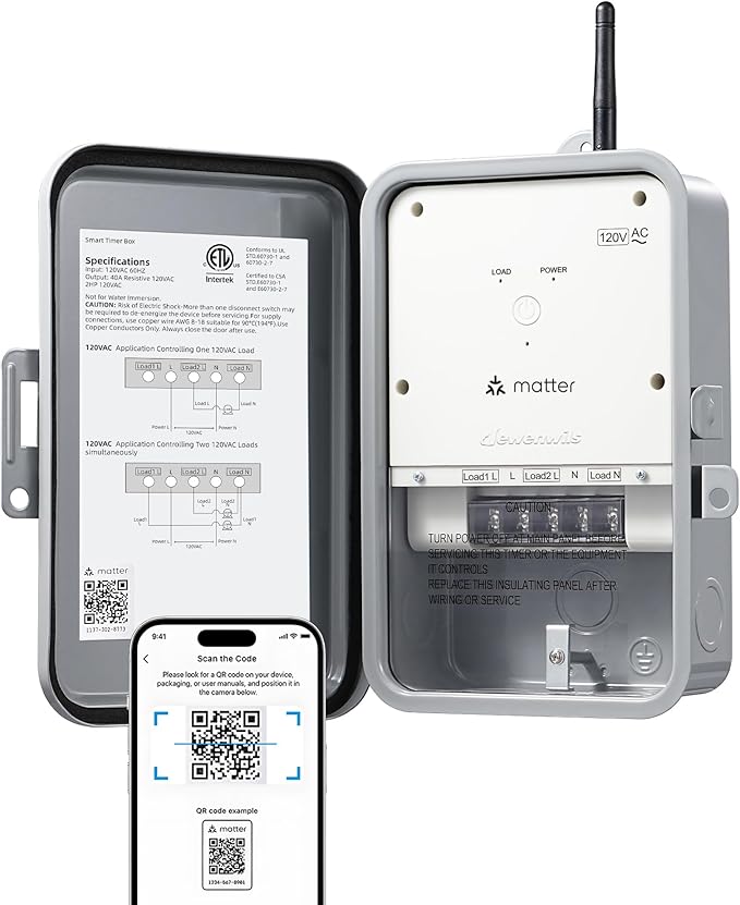 DEWENWILS Matter Smart Pool Pump Timer, 120V 2HP 40A, Metal Enclosure, Heavy Duty Timer Switch for Pool, Water Heater, Works with Apple HomeKit, Amazon Alexa, Google Home, SmartThings, ETL Listed