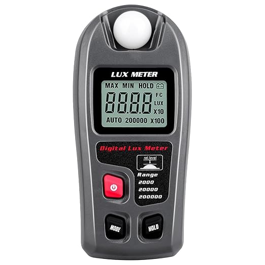 Light Meter, Handheld Lux Meter for Lighting Intensity Brightness Measurement, Digital Light Intensity Meter Range up to 200,000 Lux, Illuminance Sensor with MAX/MIN, Data Hold