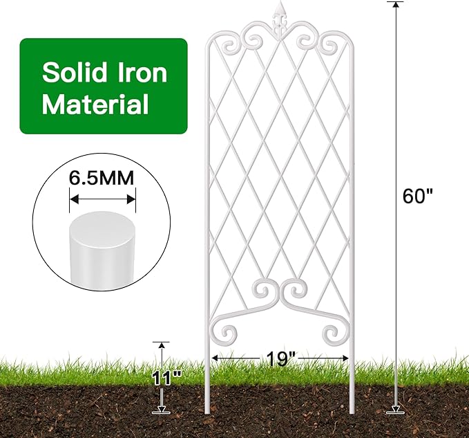 AMAGABELI GARDEN & HOME 2 Pack 60” x 18” Garden Trellis for Climbing Plants Outdoor Trellis for Climbing Roses Plant Trellis Vegetables and Flower Vine White Trellis for Ivy Cucumbers