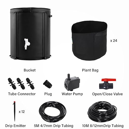 Auto Drip Irrigation System Kits for Plants, with 13 Gallon Bucket and 25W Water Pump, Automatic Watering System for Indoor and Outdoor for Grow Tent, Greenhouse, Lawn