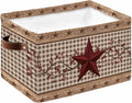 Texas Star Vintage Storage Bins Cubes Waterproof Cloth Storage Basket, Brown Checkered Berry Farmhouse Foldable Storage Bags for Shelf Closet Clothes Storages Organizers with Handles 15x11x9.5 in 1PCS