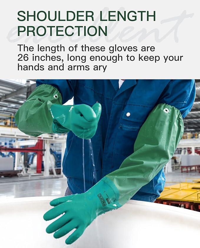PACIFIC PPE 3 Pairs 26" Rubber Gloves - Chemical Resistant, Extra-long Heavy Duty Waterproof Gloves with Cotton Liner, Anti-skid, Acid-alkali, X Large