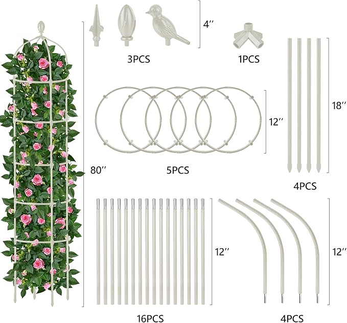 Garden Obelisk Trellis for Climbing Plants Outdoor 6.7 Ft Rose Bush Round Trellis for Pots Rustproof Metal Pipe with Plastic Coated Plant Flower Trellises for Clematis Vine Jasmine Support