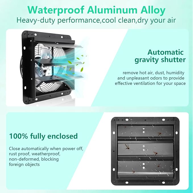 10 Inch Shutter Exhaust Fan,Wall Mount Ventilator Fan with ON/OFF Switch,Attic Chicken Coops Vent Fan for Greenhouse, Gable, Barn, Garage, Shed Ventilation Fans 647CFM,1700 RPM