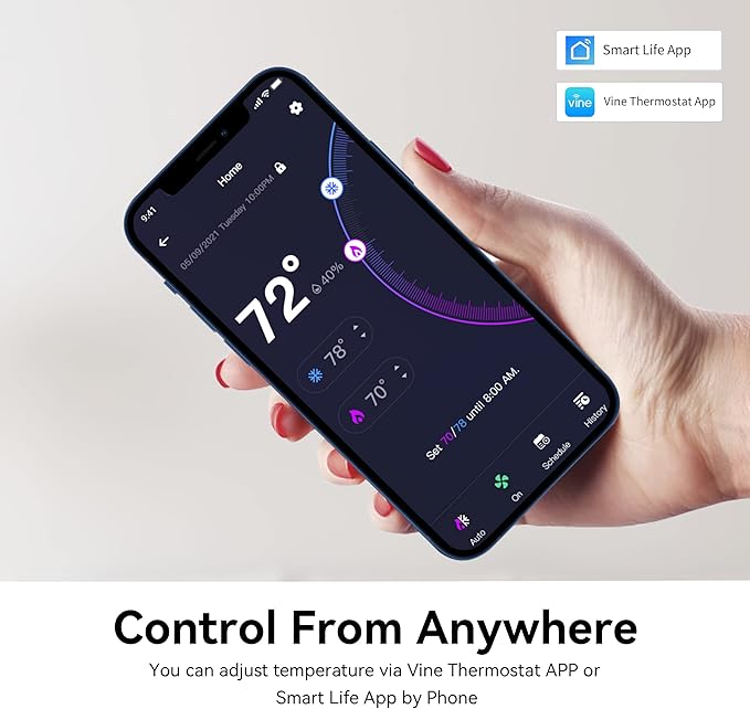 Vine 4 Inches Full Touch Screen TJ-560 Programmable Smart Wi-Fi Thermostat for Home with App Control, Energy Saving, Easy Installation, Compatible with Alexa and Google Assistant, White