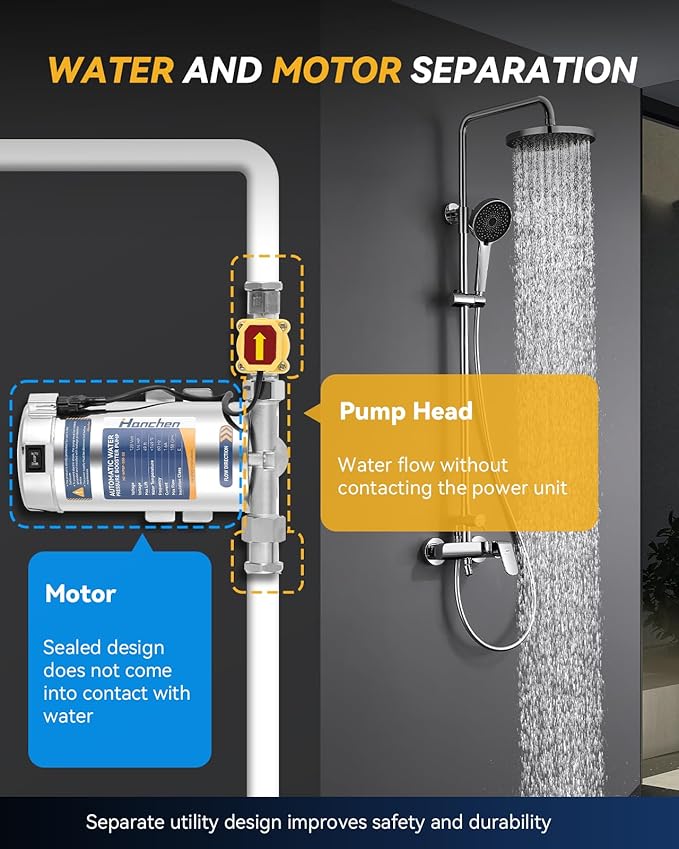 Hanchen Water Pressure Booster Pump SUS 304 Pump Head, 1/4 HP Automatic Home Booster Pump with Flow Switch