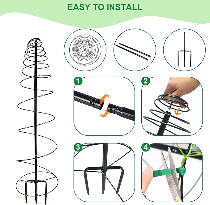 2 Pack Spiral Metal Trellis for Climbing Plants Outdoor, 41" Adjustable Plants Trellis Support Metal Garden Trellis with Center Pole and 3 Pronged, Climbing Plant Grow Cage Stand for Plants Flowers