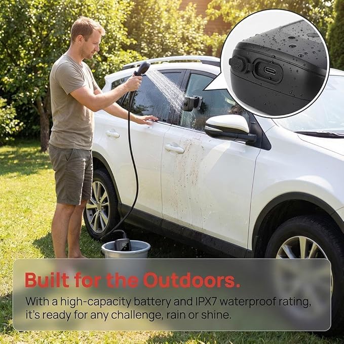 Smart Portable Shower Pump for Travel and Home, Rechargeable Camping Shower with 2 Spray Modes, High Pressure Outdoor Shower Pump for Outdoor, Pet Bathing, Car Washing and Hiking