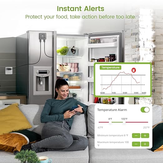 MOCREO WiFi Refrigerator Thermometer with Freezer Alarm, Digital Fridge Temperature Sensor, Email & App Alert, 2-Year Data Export, Remote App Monitor for Kitchen, Fish Tank
