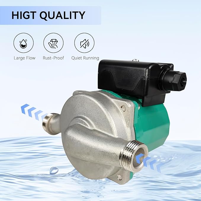 BACOENG Hot Water Recirculating Pump, 3/4" NPT 110V Automatic Circulating Pump for Water Heater Stainless Steel Head For Solar Heater (US Plug)